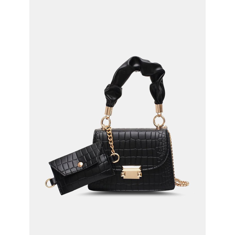 Women Faux Leather Fashion Multi-Carry Alligator Solid Color Handbag Crossbody Bag