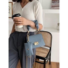 Women Faux Leather Fashion Multi-Carry Alligator Solid Color Handbag Crossbody Bag