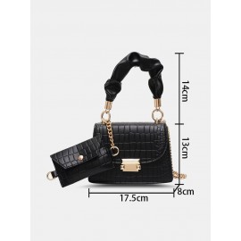 Women Faux Leather Fashion Multi-Carry Alligator Solid Color Handbag Crossbody Bag