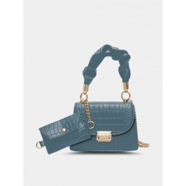 Women Faux Leather Fashion Multi-Carry Alligator Solid Color Handbag Crossbody Bag