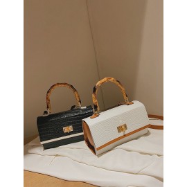 Women Vintage Faux Leather Alligator Color Matching Handbag Shoulder Bag