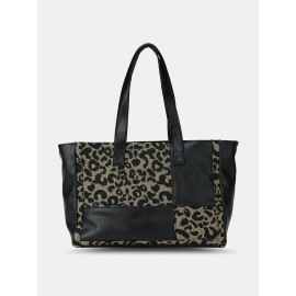 Vintage Delicate Printing Patchwork Handbag Faux Leather Large Capacity Tote Shopping Bag