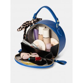 Trendy Klein Blue Stone Pattern Handbag Faux Leather Rivet Round Silk Scarves Decoration Crossbody bag