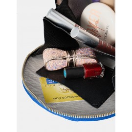 Trendy Klein Blue Stone Pattern Handbag Faux Leather Rivet Round Silk Scarves Decoration Crossbody bag