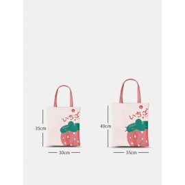 Women Canvas Cute Large Capacity Print Strawberry Pattern Handbag Tote