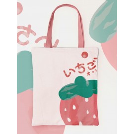 Women Canvas Cute Large Capacity Print Strawberry Pattern Handbag Tote