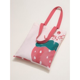 Women Canvas Cute Large Capacity Print Strawberry Pattern Handbag Tote