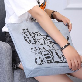 Women Cute Cat Pattern Handbags Large Capacity Leisure Shoulder Bags