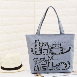 Women Cute Cat Pattern Handbags Large Capacity Leisure Shoulder Bags