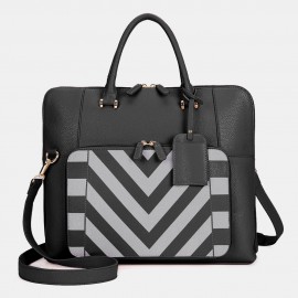 Women Design Striped Business Handbag Multifunction Crossbody Bag