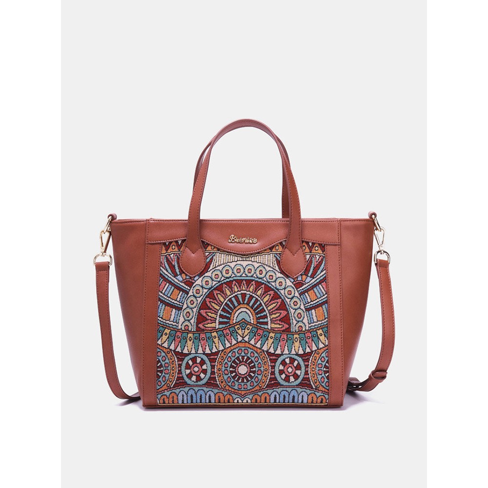 Brenice Embroidery Tote Handbags Vintage Flowers Shoulder Crossbody Bags