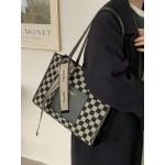 Vintage 2 PCS Lattice Pattern Bowknot Handbag Faux Leather Large Capacity Shoulder Bag Weekend Bag