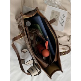 Vintage 2 PCS Lattice Pattern Bowknot Handbag Faux Leather Large Capacity Shoulder Bag Weekend Bag