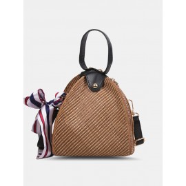 Women Straw Casual Weave Beautiful Silk Scarf Solid Color Crossbody Bag Handbag