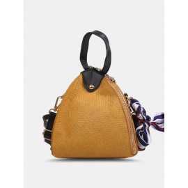 Women Straw Casual Weave Beautiful Silk Scarf Solid Color Crossbody Bag Handbag