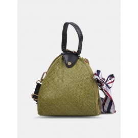 Women Straw Casual Weave Beautiful Silk Scarf Solid Color Crossbody Bag Handbag