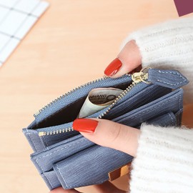 Women Bifold PU Leather Short Wallet Solid Coin Purse