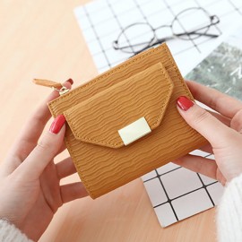 Women Bifold PU Leather Short Wallet Solid Coin Purse