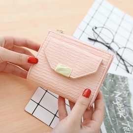 Women Bifold PU Leather Short Wallet Solid Coin Purse