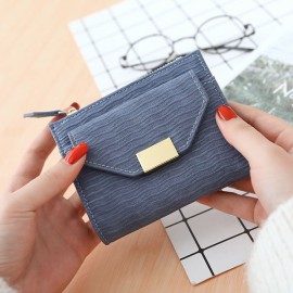 Women Bifold PU Leather Short Wallet Solid Coin Purse