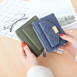 Women Bifold PU Leather Short Wallet Solid Coin Purse