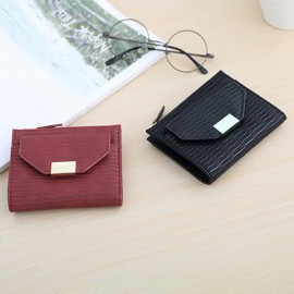 Women Bifold PU Leather Short Wallet Solid Coin Purse