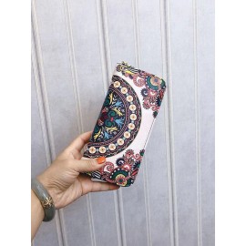 Women Ethnic Print 6.5 Inch Phone Bag Money Clip Wallet Purse