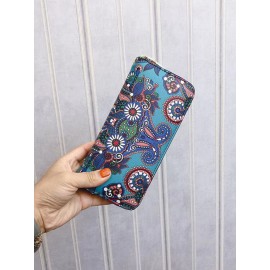 Women Ethnic Print 6.5 Inch Phone Bag Money Clip Wallet Purse