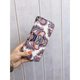 Women Ethnic Print 6.5 Inch Phone Bag Money Clip Wallet Purse