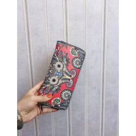 Women Ethnic Print 6.5 Inch Phone Bag Money Clip Wallet Purse