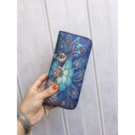 Women Ethnic Print 6.5 Inch Phone Bag Money Clip Wallet Purse