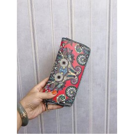 Women Ethnic Print 6.5 Inch Phone Bag Money Clip Wallet Purse