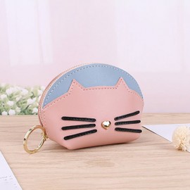 Women Cute Cate Coin Purse Faux Leather Key Holder