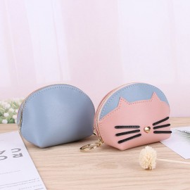 Women Cute Cate Coin Purse Faux Leather Key Holder