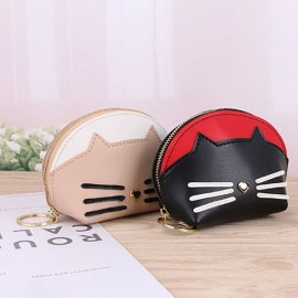 Women Cute Cate Coin Purse Faux Leather Key Holder