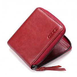 Women Genuine Leather Short Wallet 4 Card Slot Bifold Coin Purse