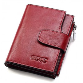 Women Trifold Genuine Leather Short Wallet 15 Card Holder Coin Purse