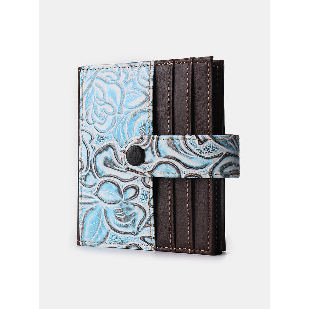 Women Vintage Genuine Leather 17 Card Slot Slim Card Holder Wallet Embossed Coin Purse