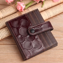 Women Vintage Genuine Leather 17 Card Slot Slim Card Holder Wallet Embossed Coin Purse