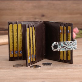 Women Vintage Genuine Leather 17 Card Slot Slim Card Holder Wallet Embossed Coin Purse