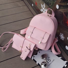 3 PCS PU Leather Women Backpacks Students Schoolbags