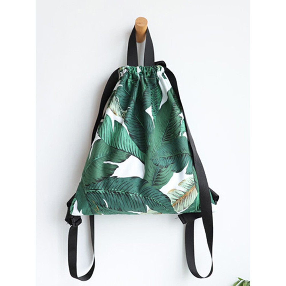 Fresh Print Leaf Canvas Backpack Leisure Handbag