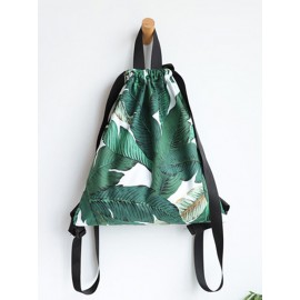 Fresh Print Leaf Canvas Backpack Leisure Handbag