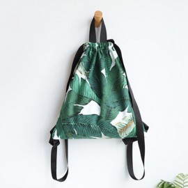Fresh Print Leaf Canvas Backpack Leisure Handbag
