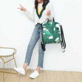 Fresh Print Leaf Canvas Backpack Leisure Handbag