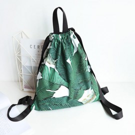 Fresh Print Leaf Canvas Backpack Leisure Handbag