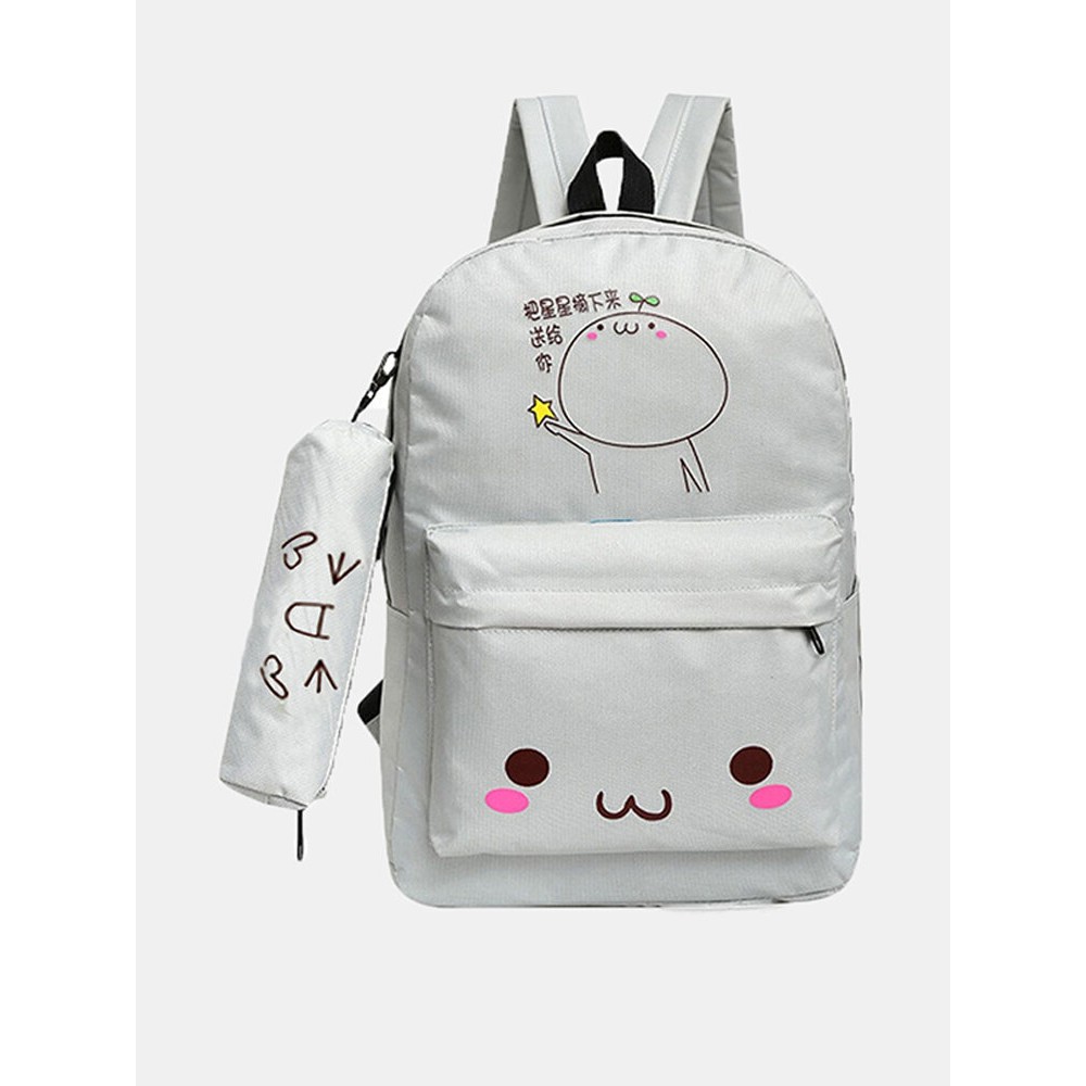 2Pcs Women's Backpack Set Likable Pattern High Capacity Preppy Back Bag