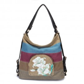 Brenice National Shoulder Bags Multifunction Canvas Striped Backpack