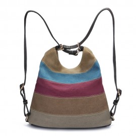 Brenice National Shoulder Bags Multifunction Canvas Striped Backpack