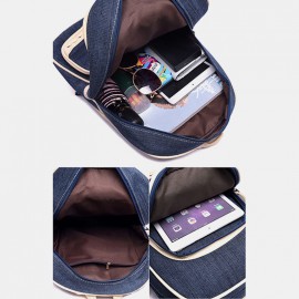 Women Canvas Cute Cat Print Patchwork Casual Backpack School Bag